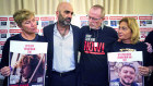 Iris Haim, left, pictured with the parents of other hostages in the month following the October 7 attack by Hamas, when her son was still alive. 