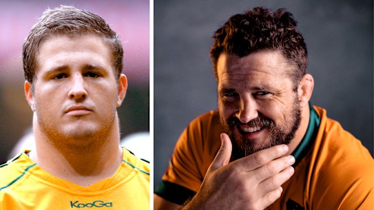 A fresh-faced James Slipper in 2010, and pictured (right) before the Rugby World Cup in 2023.