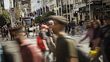 Busy Bourke Street Mall pedestrian traffic, Bourke Street, September 2023.