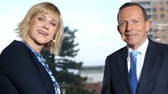 Warringah candidates Zali Steggall and Tony Abbott shake hands ahead of their debate.