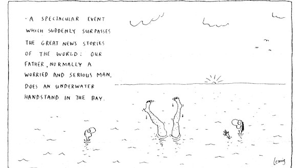 Father doing an underwater handstand in the bay.