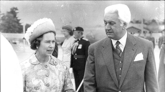 Staying out of it...The Queen with Governor-General Sir John Kerr in 1977.