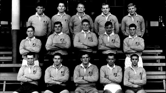 The 1962 Wallabies. Ken Catchpole is seated bottom row, far right.