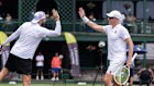 Bill Ackman, right, and his doubles partner, retired professional Jack Sock, during the Hall of Fame Open in Newport.
