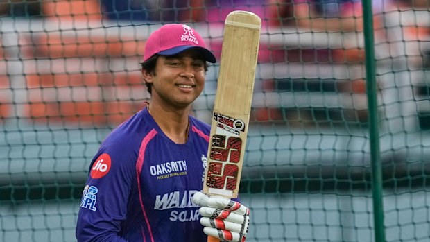 Vaibhav Sooryavanshi seen warming up.