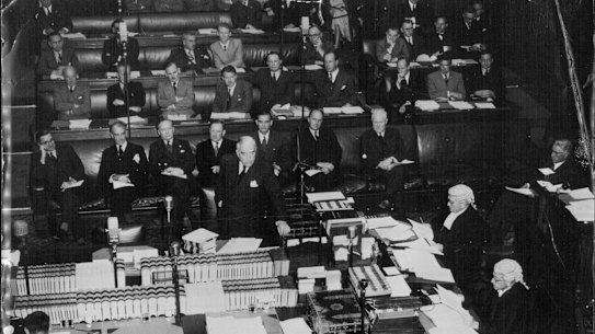 Robert Menzies introduces the anti-Communist bill into the House of Representatives in 1950.