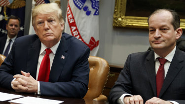 President Donald Trump pictured last year with Labor Secretary Alexander Acosta, who has attracted attention for his role in the case of Jeffrey Epstein.