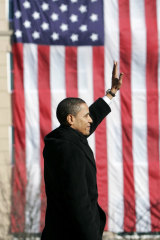 Barack Obama acknowledges his supporters after announcing his campaign for the presidency in Springfield, Illinois on February 10, 2007.