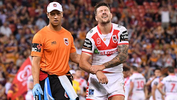 Agony: Devastated St George Illawarra captain Gareth Widdop leaves the field on Thursday night.