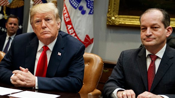 President Donald Trump pictured last year with Labor Secretary Alexander Acosta, who has attracted attention for his role in the case of Jeffrey Epstein.