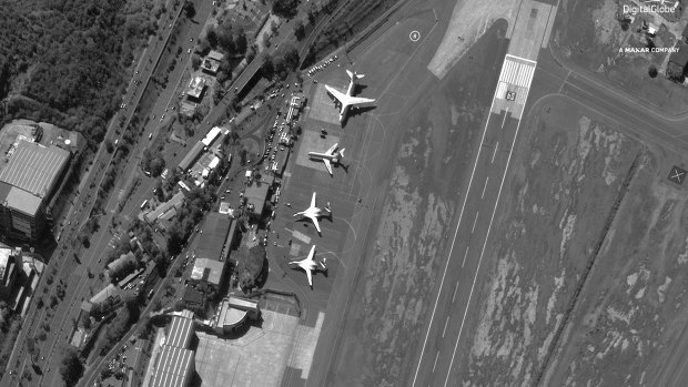 Satellite image shows Venezuela's Simon Bolivar International Airport shortly after four Russian military aircraft arrived last December.