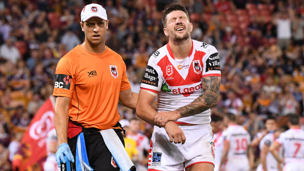 Agony: Devastated St George Illawarra captain Gareth Widdop leaves the field on Thursday night.