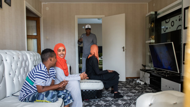 Saadia Osman, second from left, a mother of three who arrived in Sweden six years ago after fleeing the war in her native Somalia.