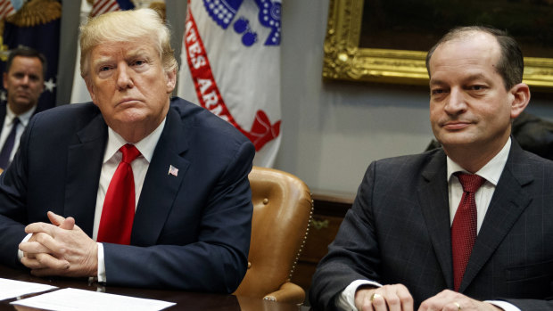 President Donald Trump pictured last year with Labor Secretary Alexander Acosta, who has attracted attention for his role in the case of Jeffrey Epstein.
