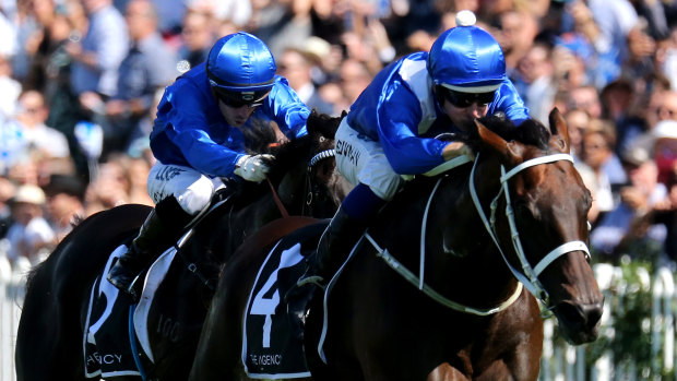Too good: Winx sprints away from Kementari in the George Ryder Stakes in the autumn.
