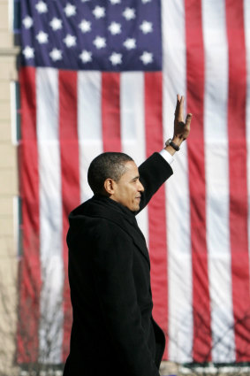 Barack Obama acknowledges his supporters after announcing his campaign for the presidency in Springfield, Illinois on February 10, 2007.