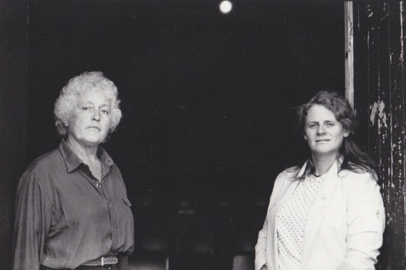 Betty Burstall, left, and Jones at La Mama in 1988.