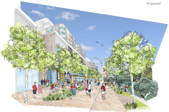 An artist’s impression in the Frankston Metropolitan Activity Centre Structure Plan of proposed development along Kananook Creek Boulevard.
