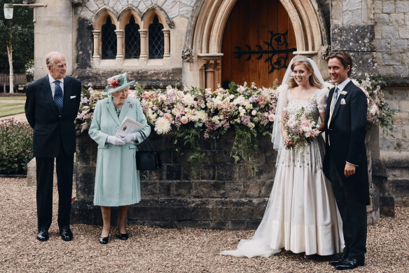 Princess Beatrice chose a vintage gown on loan from the Queen for her wedding to Edoardo Mapelli.