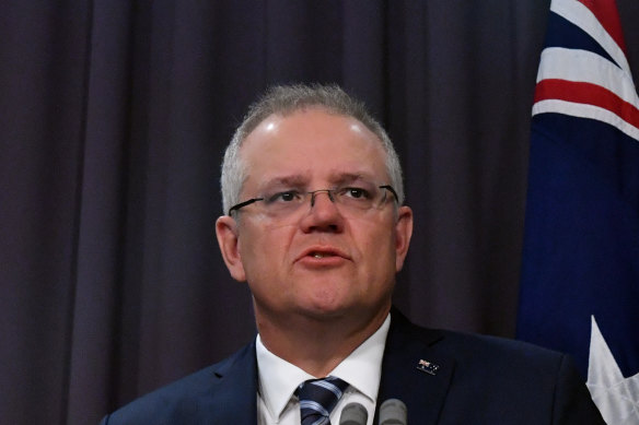 Prime Minister Scott Morrison at a recent press conference on cyber attacks.