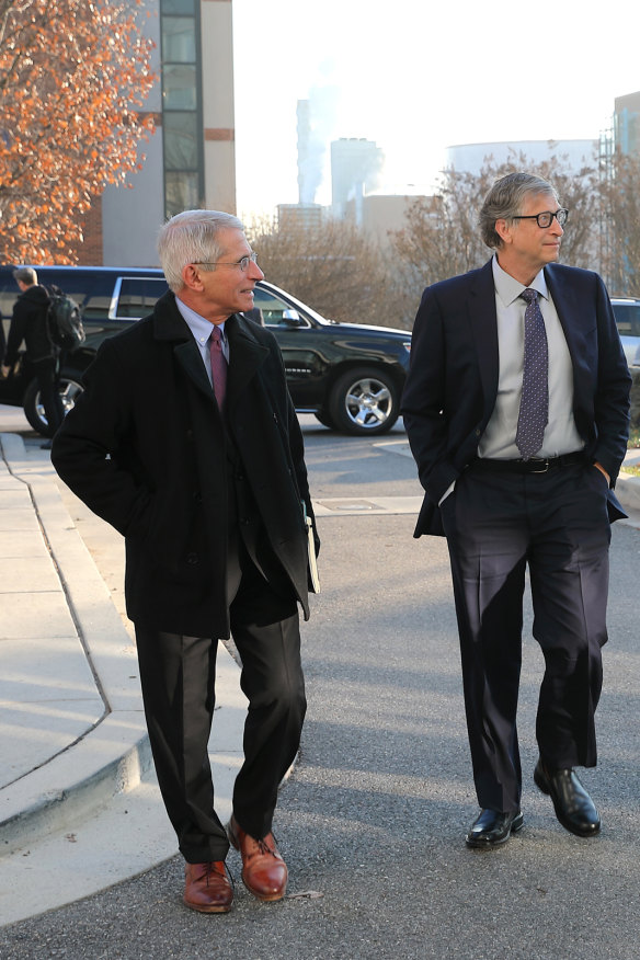 Gates with leading US  infectious-diseases expert Anthony Fauci in 2018. 