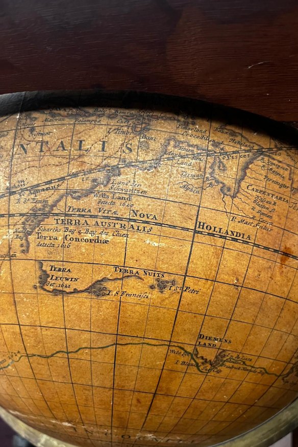A terrestrial globe, dated 1728, a full 50 years before Captain Cook’s geographic exploration, offers a unique view of Terra Australis.