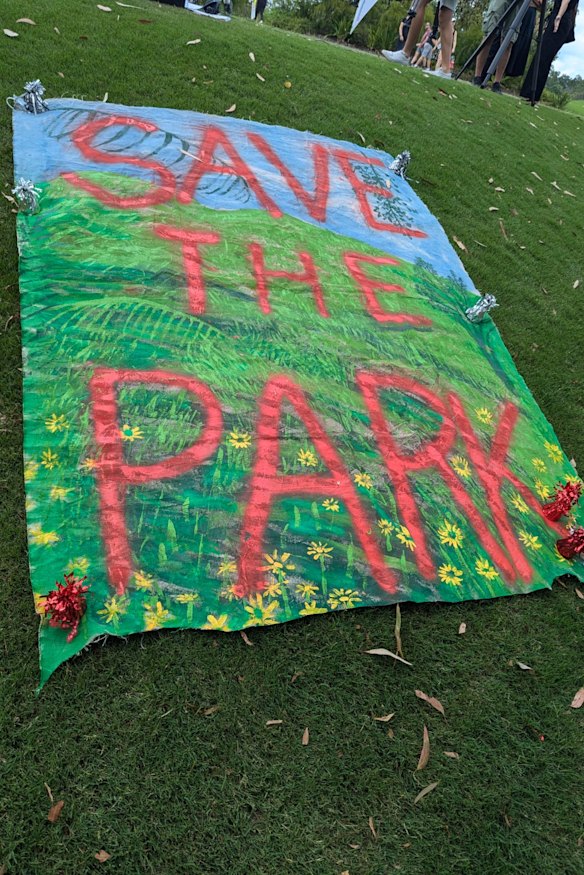 A sign at Saturday’s protest says it all.