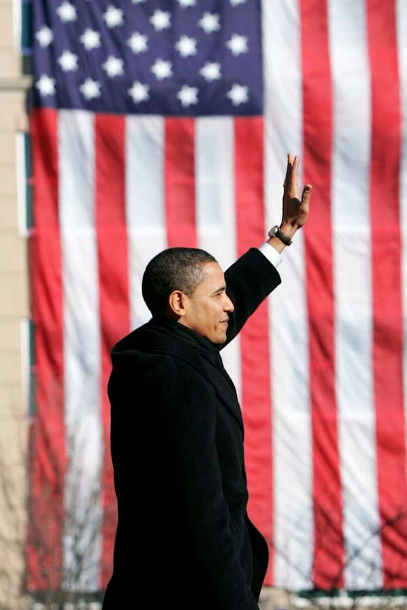 Barack Obama acknowledges his supporters after announcing his campaign for the presidency in Springfield, Illinois on February 10, 2007.
