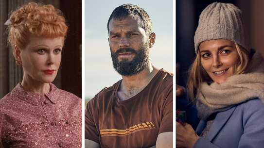 Top streaming in January (from left): Nicole Kidman in Being the Ricardos, Jamie Dornan in the Tourist and Bojana Novakovic in Love Me.