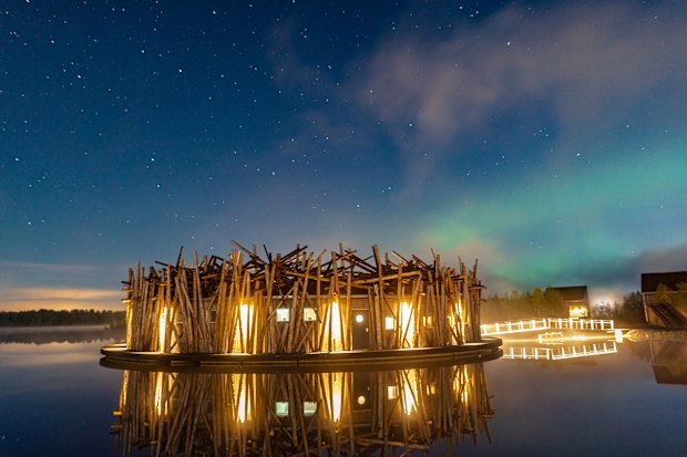 Magical evenings at Arctic Bath spa hotel on the Lule River.
