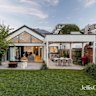 The rear garden and open plan, light-filled entertaining room at 9 Barkly Street, Brunswick East.