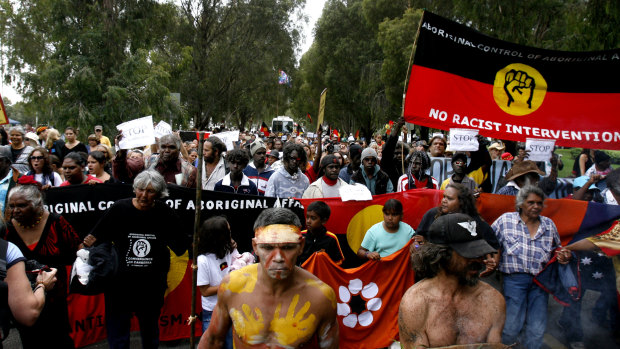 A protest march against the government intervention in the Northern Territory