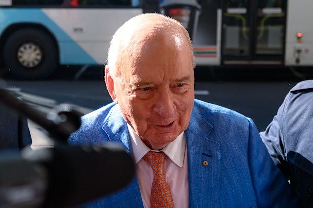 Former radio broadcaster Alan Jones arrives at Downing Centre Local Court in Sydney, Tuesday, August 4, 2026.