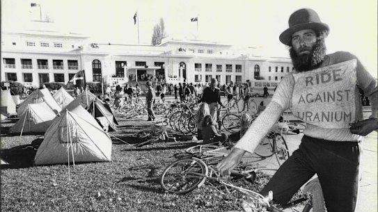 David Clarke and the tent protest outside Parliament House.