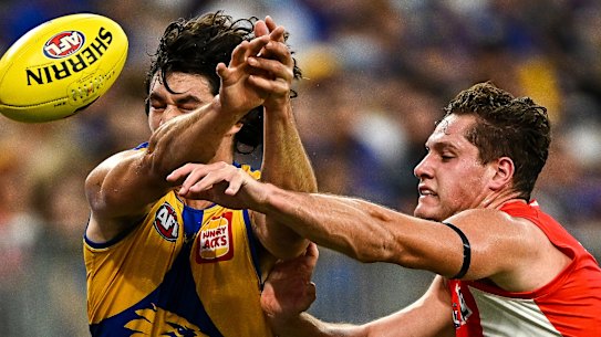 West Coast defender Tom Barrass has Sydney’s attention.