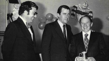 Golden era: Max Presnell with then-NSW Premier Neville Wran and legendary trainer Tommy Smith in 1976.