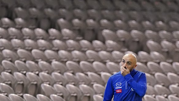 Kangaroos coach Rhyce Shaw at Marvel Stadium yesterday.