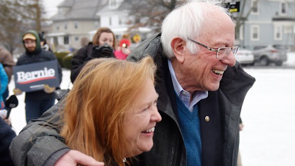 Democratic presidential candidate Bernie Sanders with his wife Jane Sanders in Manchester, New Hampshire. 