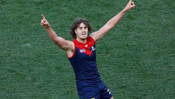 Luke Jackson celebrates a goal.