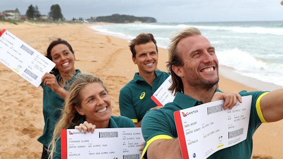 Surfers Sally Fitzgibbons, Stephanie Gilmore, Julian Wilson and Owen Wright will fly the Australian flag in Tokyo. 
