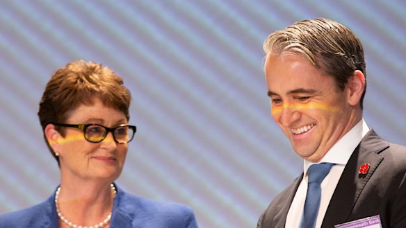 CBA chairman Catherine Livinstone and chief executive Matt Comyn at the company's AGM on Wednesday
