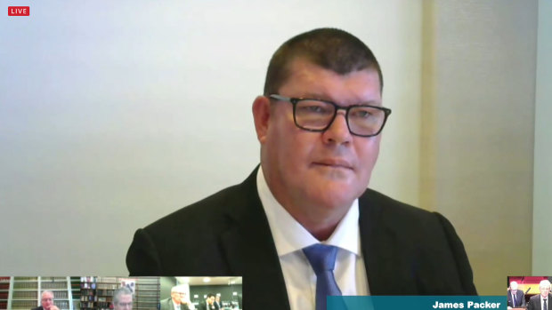 James Packer giving evidence to the inquiry earlier this month. 