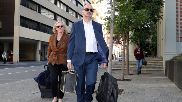 Defence lawyers Paul Yovich and Genevieve Cleary arriving at court today. 