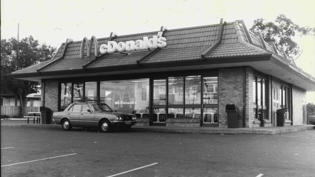 A McDonald's outlet in Gladesville, Sydney, in 1976. This was one of the first McDonald's stores to open in Aurstalia, 