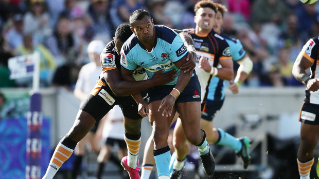 Kurtley Beale is tackled by Tevita Kuridrani  during last month's clash between the Waratahs and Brumbies in Canberra. 