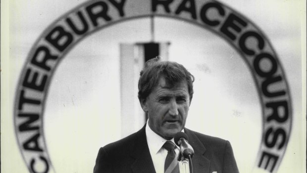 Minister of Sport John Brown opens a race carnival in 1987.