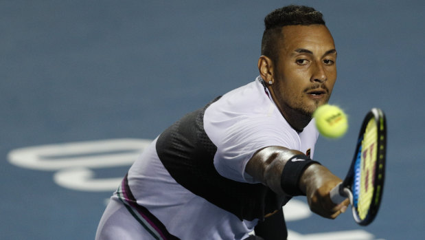 Triumph: Nick Kyrgios in action against Nadal in Mexico.