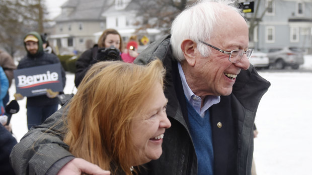 Democratic presidential candidate Bernie Sanders with his wife Jane Sanders in Manchester, New Hampshire. 