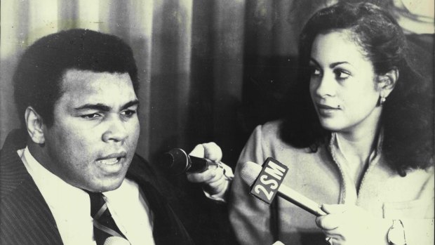 Louisville Lip: Muhammad Ali with wife Veronique after arriving in Sydney for an exhibition bout in 1979.