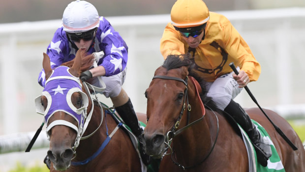 Making his mark: Robbie Dolan scores on Gresham, left, at Randwick last week, one of two winners on the day.